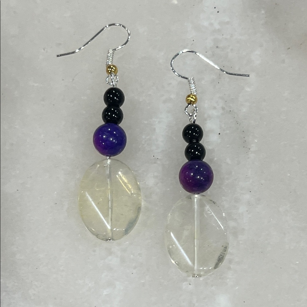 Citrine Agate Onyx Gemstone Beaded Silver Earrings